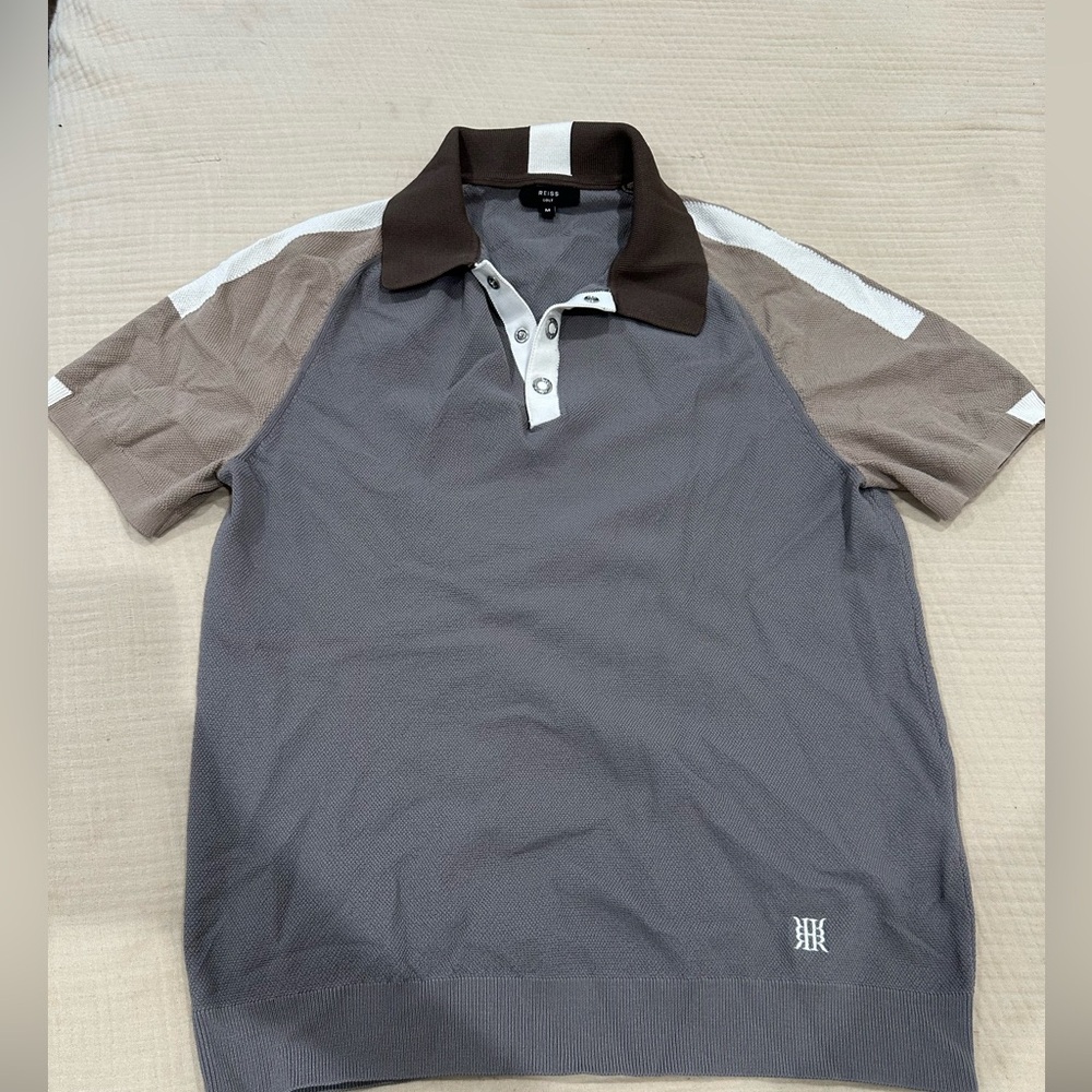 Reiss Golf Polo Shirt Gray and Brown